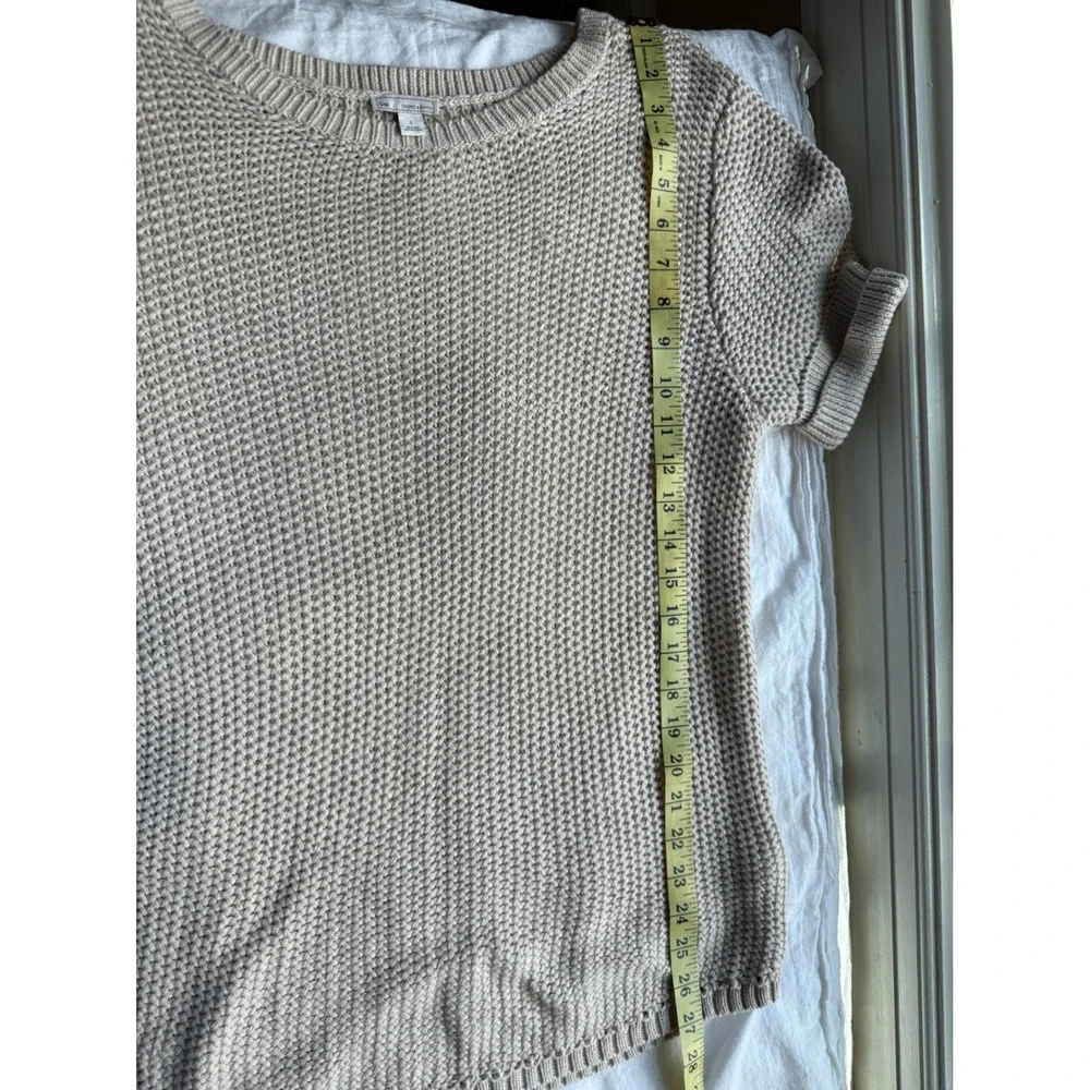 Gap Womens Short Sleeve Textured Knit‎ Sweater Oatmeal Beige Crew Neck Large
